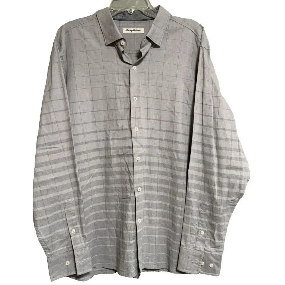 TOMMY BAHAMA Long Sleeve Button Front Shirt in Raincloud Ombre Stripe Size Large